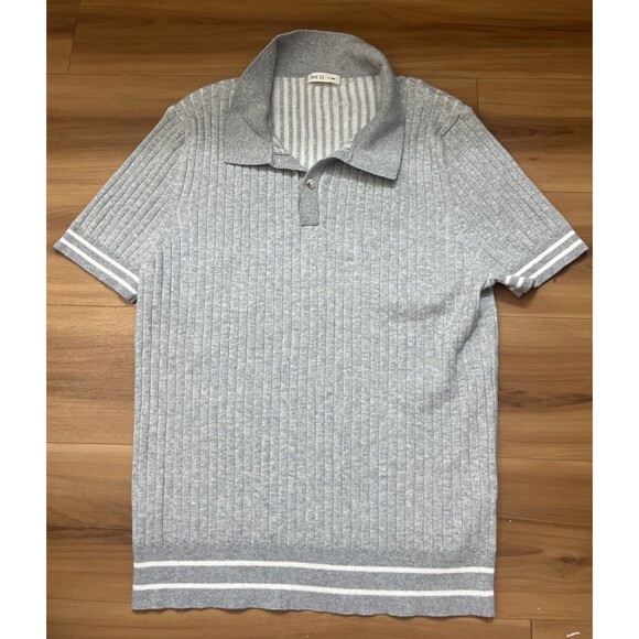 RYE 51 Men’s THE TRISTAN Cashmere Blend Cable Knit SS Polo Shirt Grey Size 2XL - Picture 1 of 12